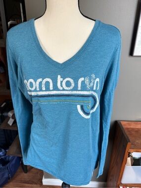 Life is Good Born to Run Long Sleeve V-Neck Running Tee